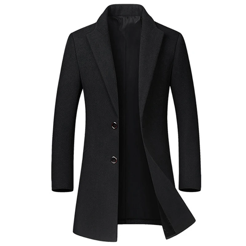 Высокое качество, зимние шерстяные куртки, мужские шерстяные смеси, Повседневная тонкая верхняя одежда, черное шерстяное пальто, мужское длинное пальто casaco masculino