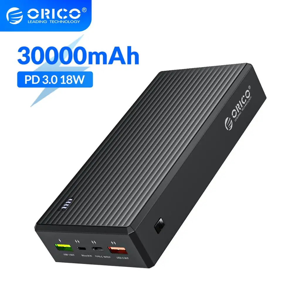 Внешний аккумулятор ORICO на 30000 мА · ч с портами USB Type C и поддержкой быстрой