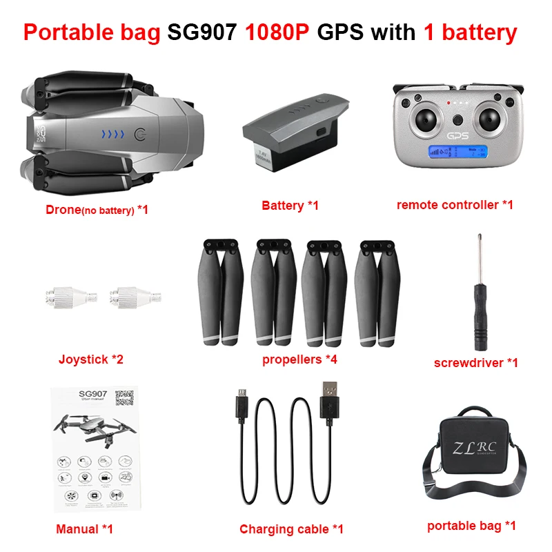 SG907 1080p bag SSTI-VSG SG907 Pro gps Дрон Квадрокоптер с HD двойной камерой 4 K/1080 P 5G Wifi FPV следуя за мной профессиональные радиоуправляемые дроны Vs SG907 - Цвет: SG907 1080p bag