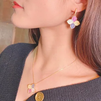 

New Designer Luxury Flower Pendant Geometry Cubic ZirconEngagement Dubai Naija Bridal Necklace Earring Jewelry set D1492