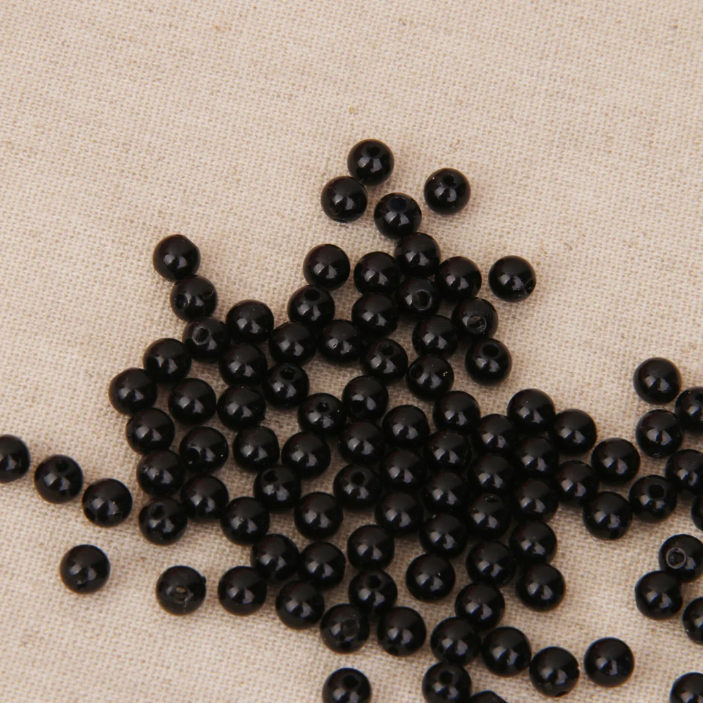 100 Pics Seed Beads Acrylic Pearl Lot Black Women Jewelry Loose Seeds 4mm