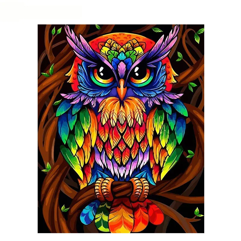 

Painting By Numbers DIY Dropshipping 40x50 60x75cm Beautiful colorful cool owl Animal Canvas Wedding Decoration Art picture Gift