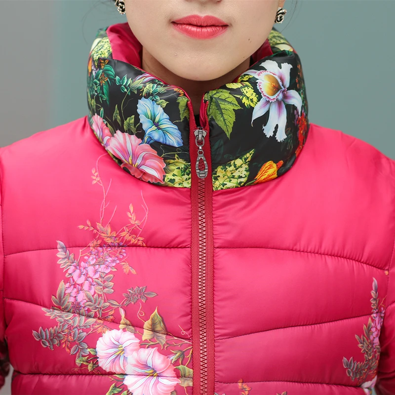 lower price  UHYTGF Ultra-light Plus Size Thin Down Jacket Women Autumn Winter Slim Short Printed Warm Down cott