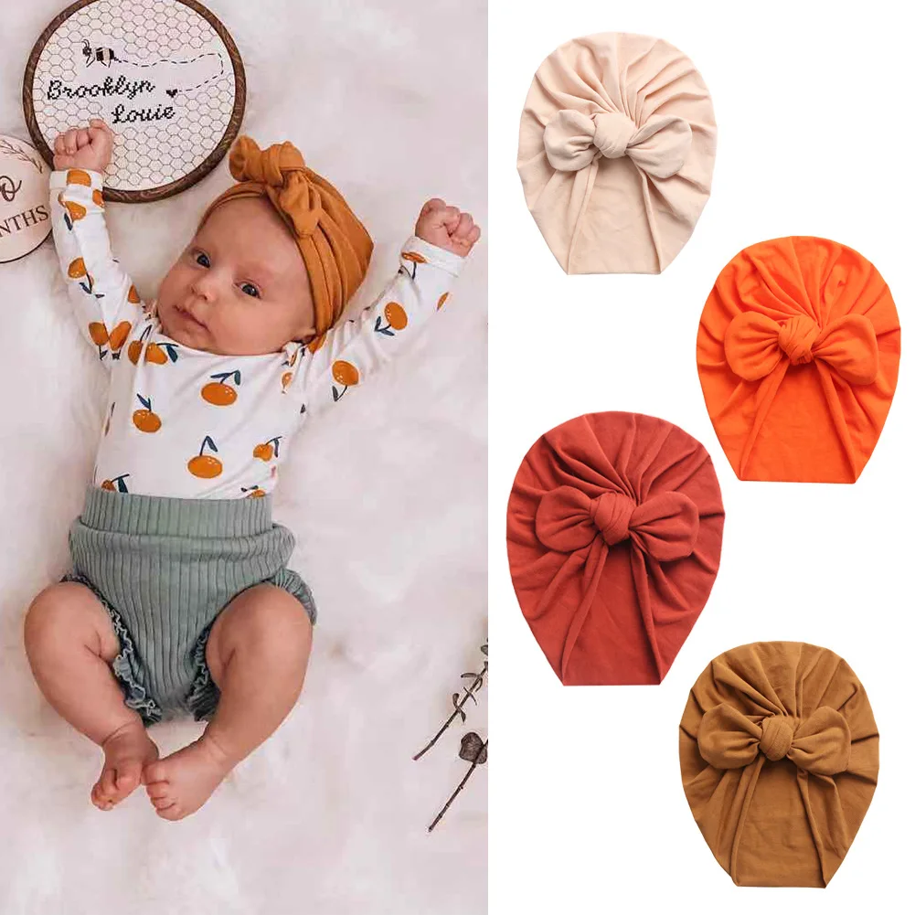 Newborn Baby Girls Hat Cotton Solid Bow Newborn Baby Turban Hat BabySoft Infant Hospital Warm Hats Bonut Hats for Bebes 0-4T Cap baby stroller accessories