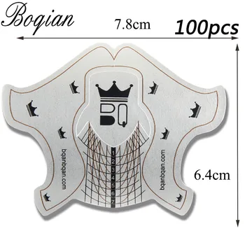 

BQAN Professional 100PCS Alloy Silver Nail Form Tips Nail Art Guide Extension French DIY Tool Acrylic UV Gel Nail Paper
