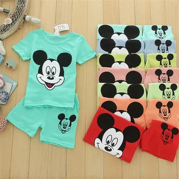

Children's Short Sleeve Set For Babys boys girlsT-Shirts + ShortsMickey Two-piece set Cartoon Cotton Suit Shorts