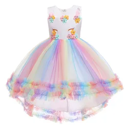 White High Low Tulle Tutu Dress For  Kids Clothes Wedding Events Uncorn Flower  Dress Birthday Party Costumes Children Clothing