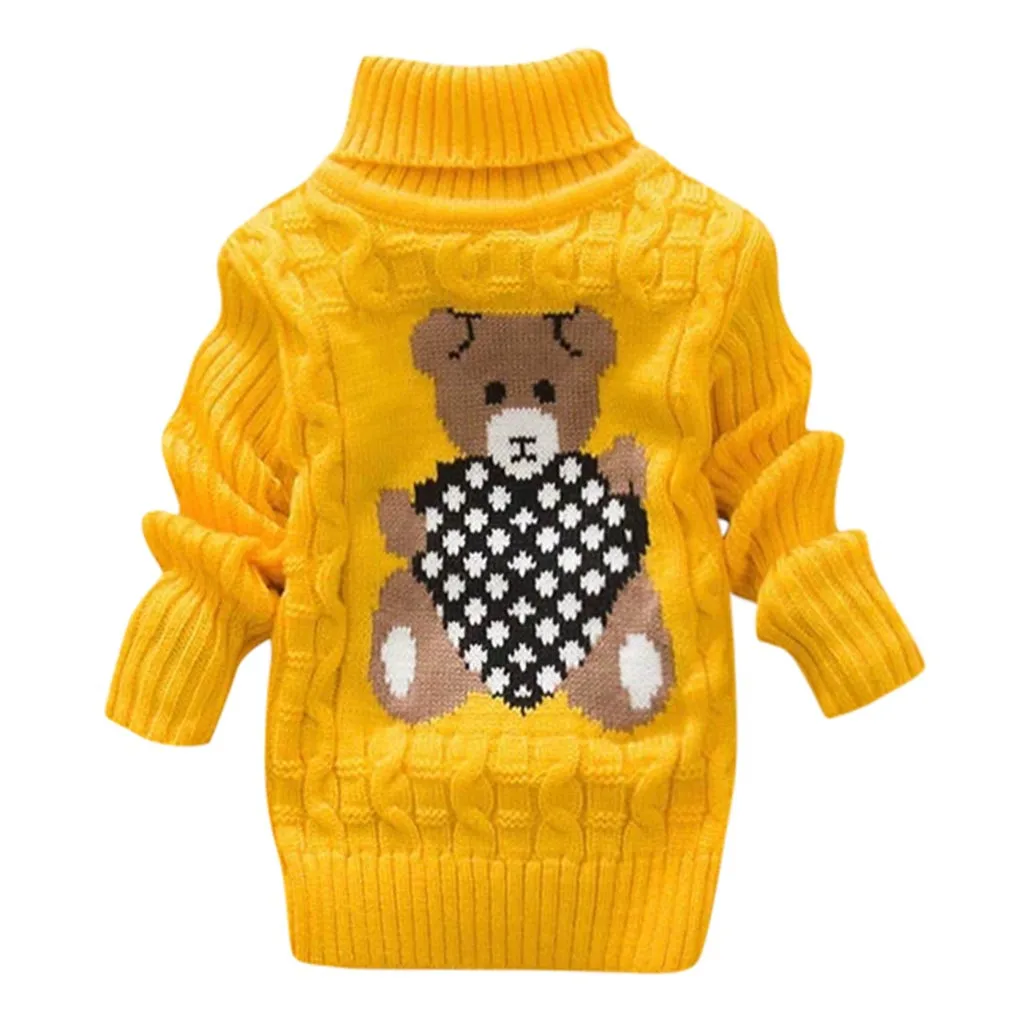 CYSINCOS Детский свитер Дети для маленьких девочек зимний свитер для мальчиков и девочек, рисунок с милым медведем, свитер Детская Вязанная одежда «Crochet Джемпер одежда - Цвет: yellow
