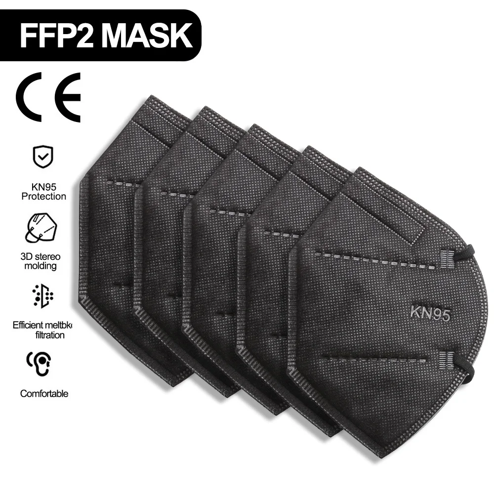 Mascarilla facial FFP2 KN95 para adultos, máscara respirador de 5 capas, antipolvo, con filtro KN 95, reutilizable, 5-200 Uds.