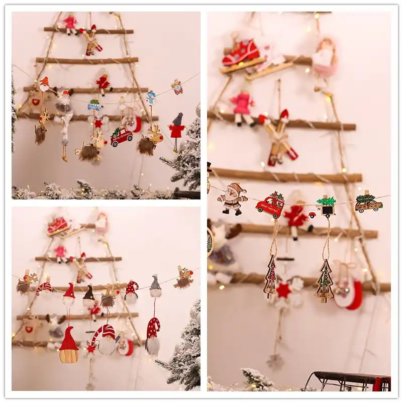 Joyeux Noel Arbre Decorations 3 6 Pieces Noel En Bois Dessin Anime Clip Decoration De Noel 21 Nouvel An Cadeaux Navidad Decor Aliexpress