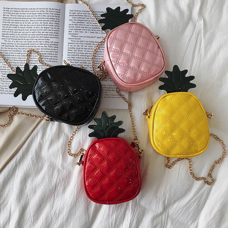 

New Arrival Cute Pineapple Bag Women's 2019-Style Patent Leather Bright Surface Rhombus Chain Bag GIRL'S Students Mobile Phone B
