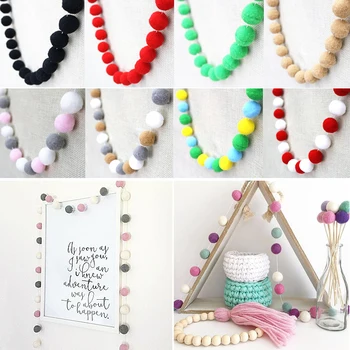 

Colorful Felt Ball String Ornament Pompom Pendant Garland Girls Room Decor Hair Ball Hanging Pendant For Party Decor Supplies