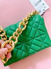 Bolso de hombro con cadena de cuero sintético para mujer, cartera de mano de piel sintética suave, diseño de marca, informal, verde, de alta calidad