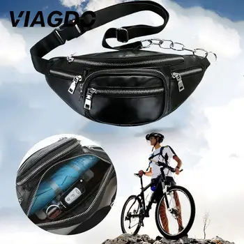 

Chest Pack Shoulder Bag Women Sport Travel Outdoor Wallet Black Pu Chain Simple Men Boys