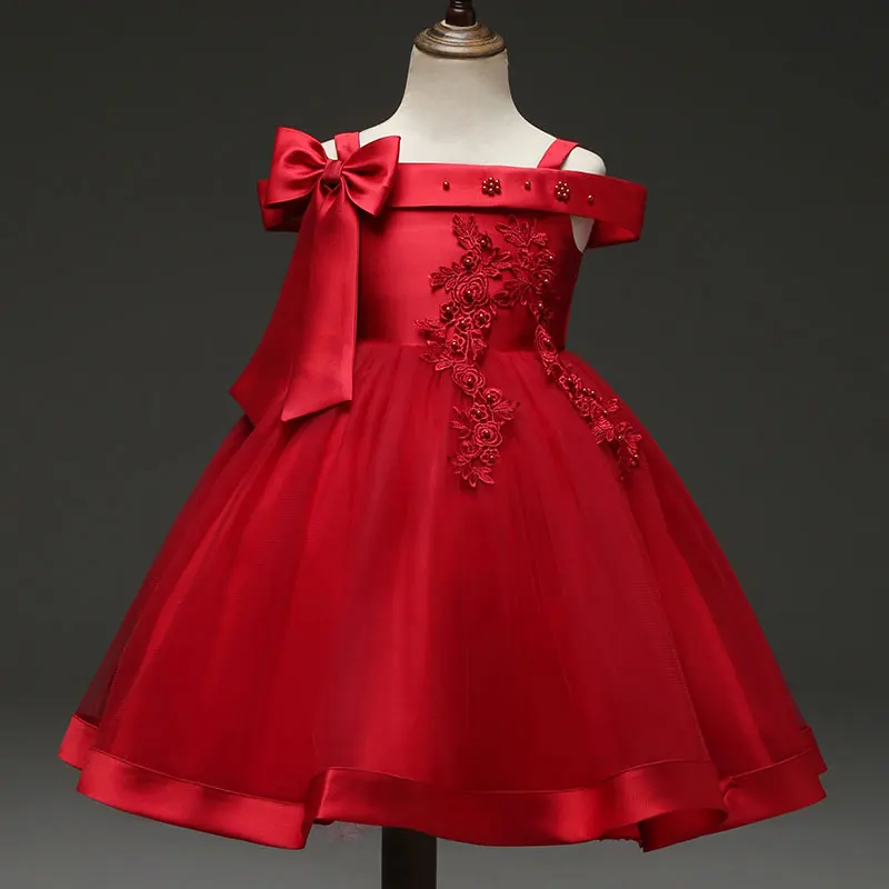 Bear Leader/платье принцессы, праздничный костюм, бальное платье, сетка для платьев для девочек, трикотажное платье для выпускного вечера с галстуком-бабочкой, одежда для детей 3-7 лет - Цвет: AX1293 red