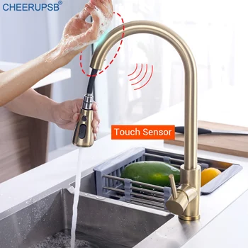 

Kitchen Sink Auto Touch Faucet Pull Down Smart Tap Hot Cold Water Mixer Crane Deck Mounted Stainless Steel Inductive Faucets Tap