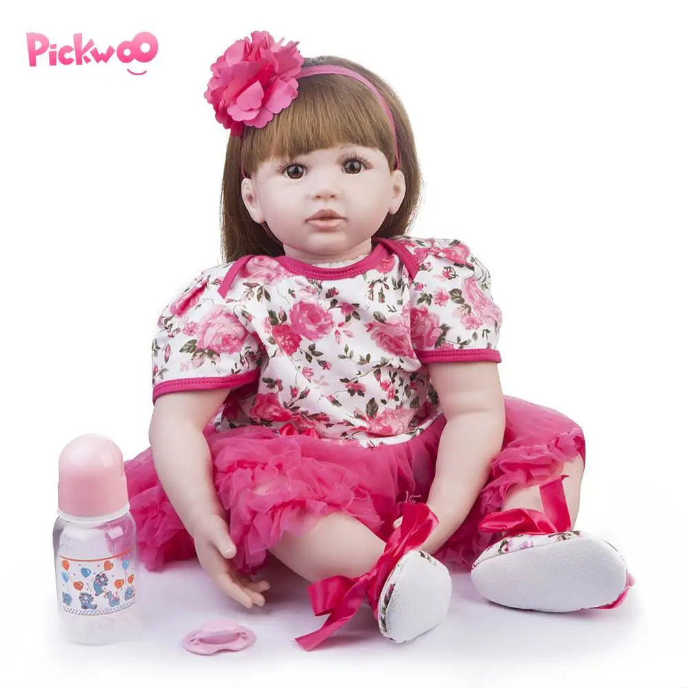 

Pickwoo 24''57cm bebes reborn doll Baby girl Doll soft Silicone Cotton Boneca Reborn Brinquedo children's day gifts toys plamate