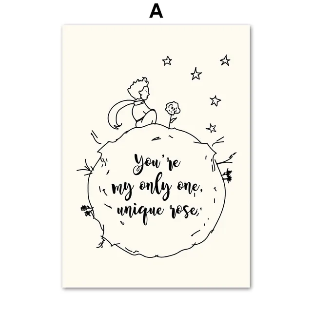 Numbers Letters Flower Little Prince Fox Anime Wall Art Canvas Painting Nordic Posters And Prints Wall Pictures Kids Room Decor A