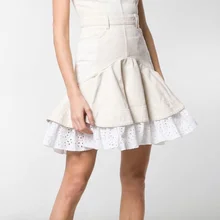 Джинсовая юбка с высокой талией винтажная кружевная вставка мини-юбка Русалка Женская облегающая юбка рыбий хвост бежевая мини Faldas Cortas