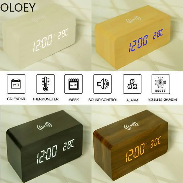 Часы светодиодные Беспроводные с функцией быстрой зарядки|Будильники| |