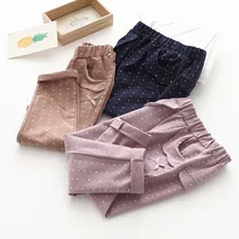 72903 повседневные брюки с кружевным бантом и карманом в горошек; 19; сезон осень; Прямые брюки с принтом; детская одежда