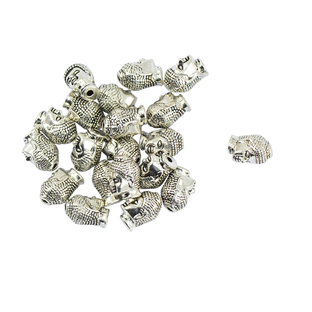 20pcs Tibetan silver color 3D Meditating Buddha Head Shape Pendants Metal Loose Spacer Beads Jewelry Making