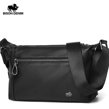 

BISON DENIM Genuine Leather Business Crossbody Bag iPad Mens Messenger Bag Classic Chest Pack Shoulder Bag N20029