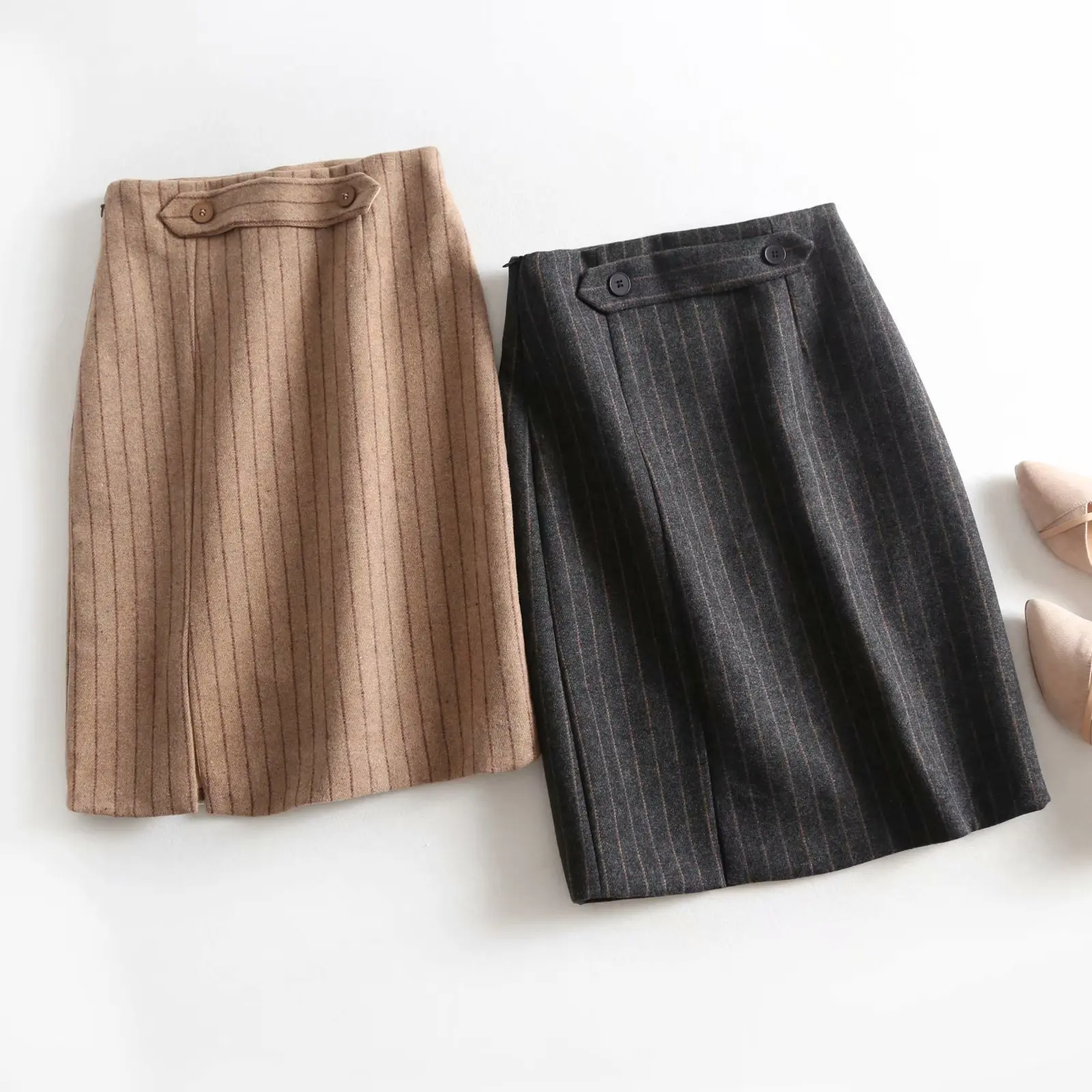 

Skirt Autumn And Winter Women's Japanese-style 2018 New Style Woolen Sheath Midi-skirt Stripes Slimming Versatile One-step Skirt