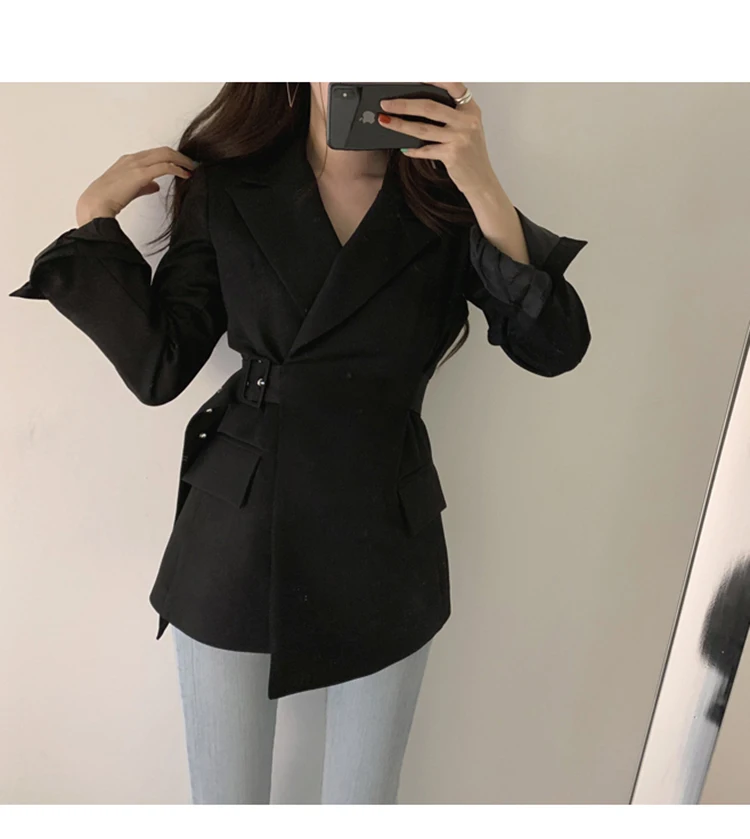 Newest Elegant Slim Formal Wear Office Woman Blazer With Belt Hot Sale Autumn Casual Blazer Sweet Chic Korean Women's Coats