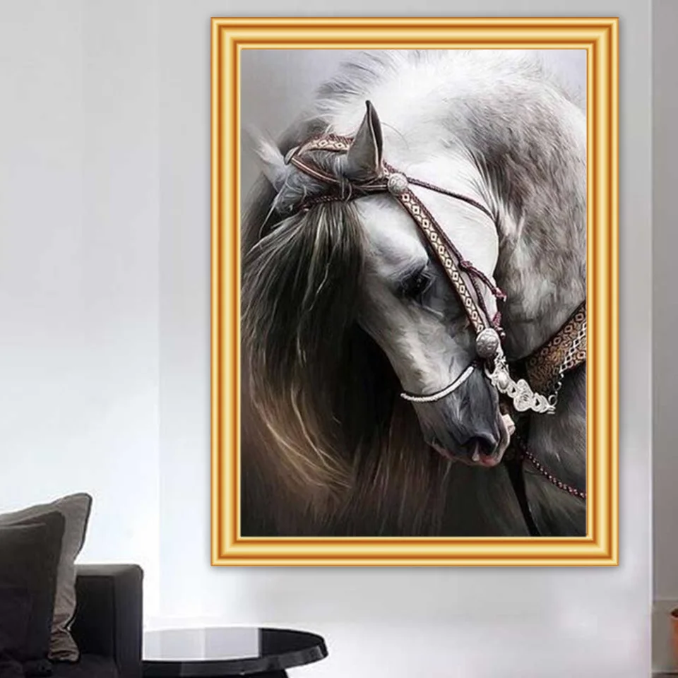 Running White Andalusian Horse - 5D Diamond Painting 