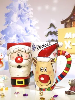 

Hand Painted Mug Santa Ceramic Cup Large Capacity With Lid Water Cup Creative Christmas Gift
