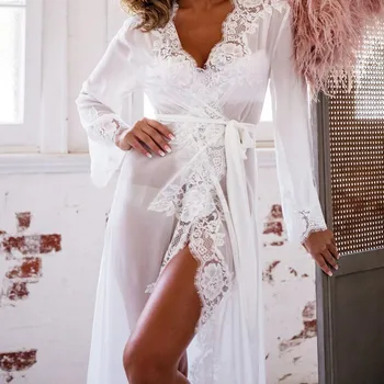 

bielizna nocna lingerie Lace Nightgown V-neck Sleep dress Nightwear Women Spaghetti Strap Nightdress Long Sleepwears For Female