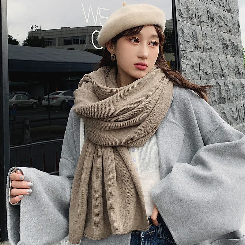 Winter Women's Scarf 2020 New Fashion Warm Shawl And Wrap Bandana Pashmina Female Solid Color Large Long Knitted Scarves 4