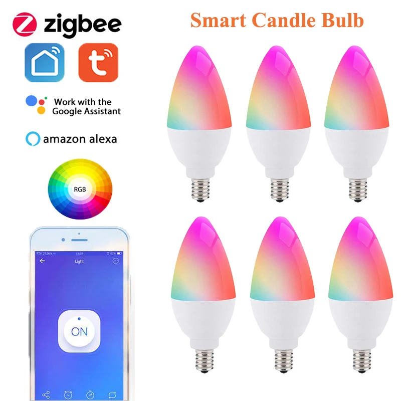 Zigbee 3.0 5W Smart Candle Bulb RGBCW E12 E14 LED Lamp for Tuya Smart