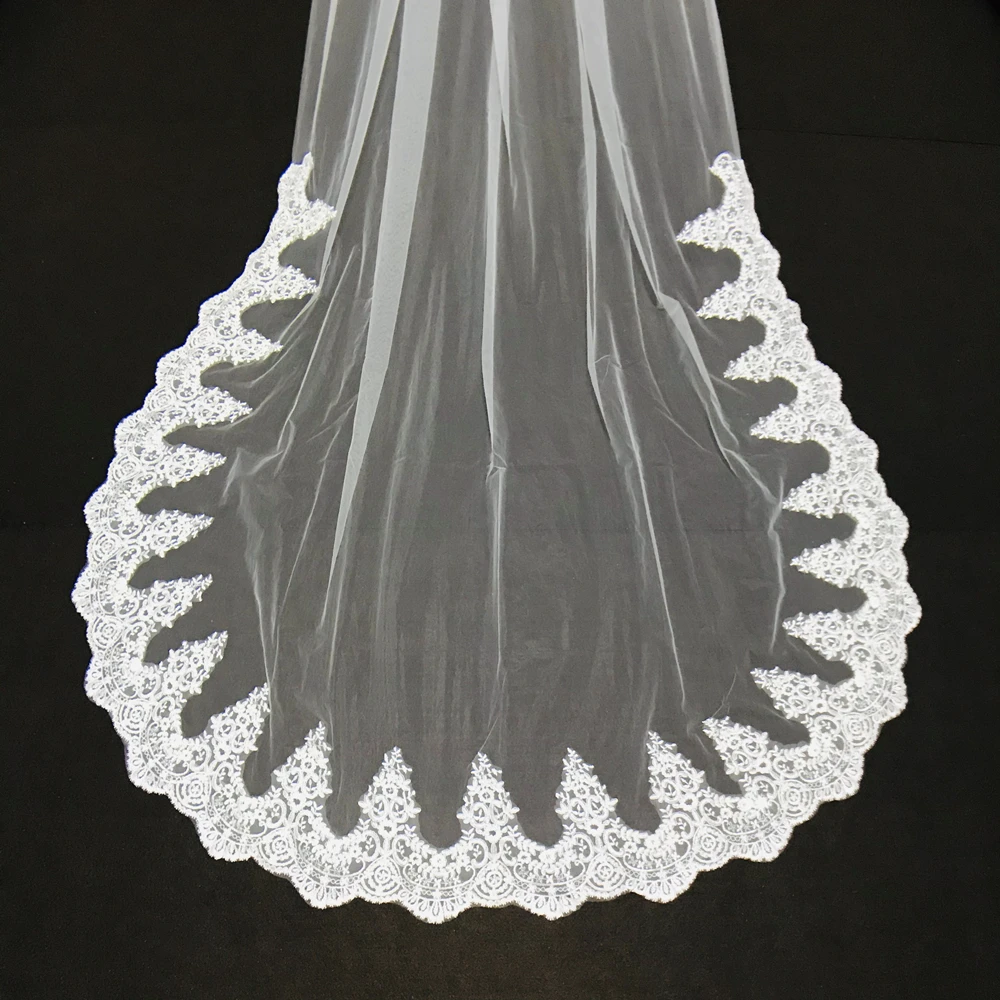 Real Photos White/Ivory Mantilla Cathedral Bridal Veil Length Lace Edge Long With Metal comb Wedding Accessories