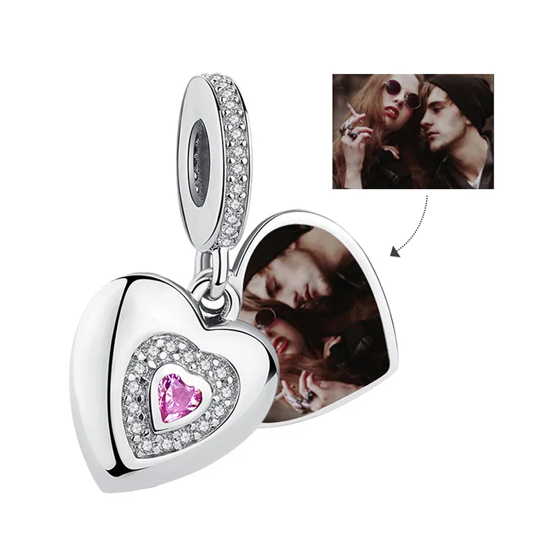 925 стерлингового серебра Forever Lover розовое сердце чистый Чешский хрусталь качающаяся подвеска браслет на заказ фото персонализированные ювелирные изделия