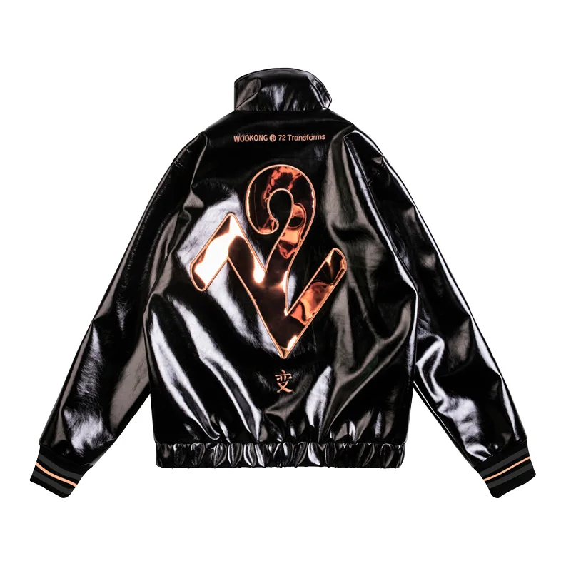

Wookong 2019 autumn/winter new in unisex loose jacket tide Men’s leather jacket with bronze 72 mirrored