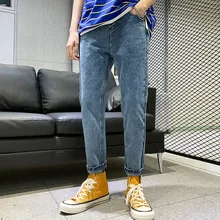 Модные однотонные Большие джинсы Для мужчин тонкий свободная длина по щиколотку джинсовые штаны джинсы с карманами Homme