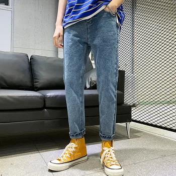 

Fashion Solid Plus Size Jeans Men 2019 Slim Casual Ankle Length Denim Pants Pockets Jean Homme