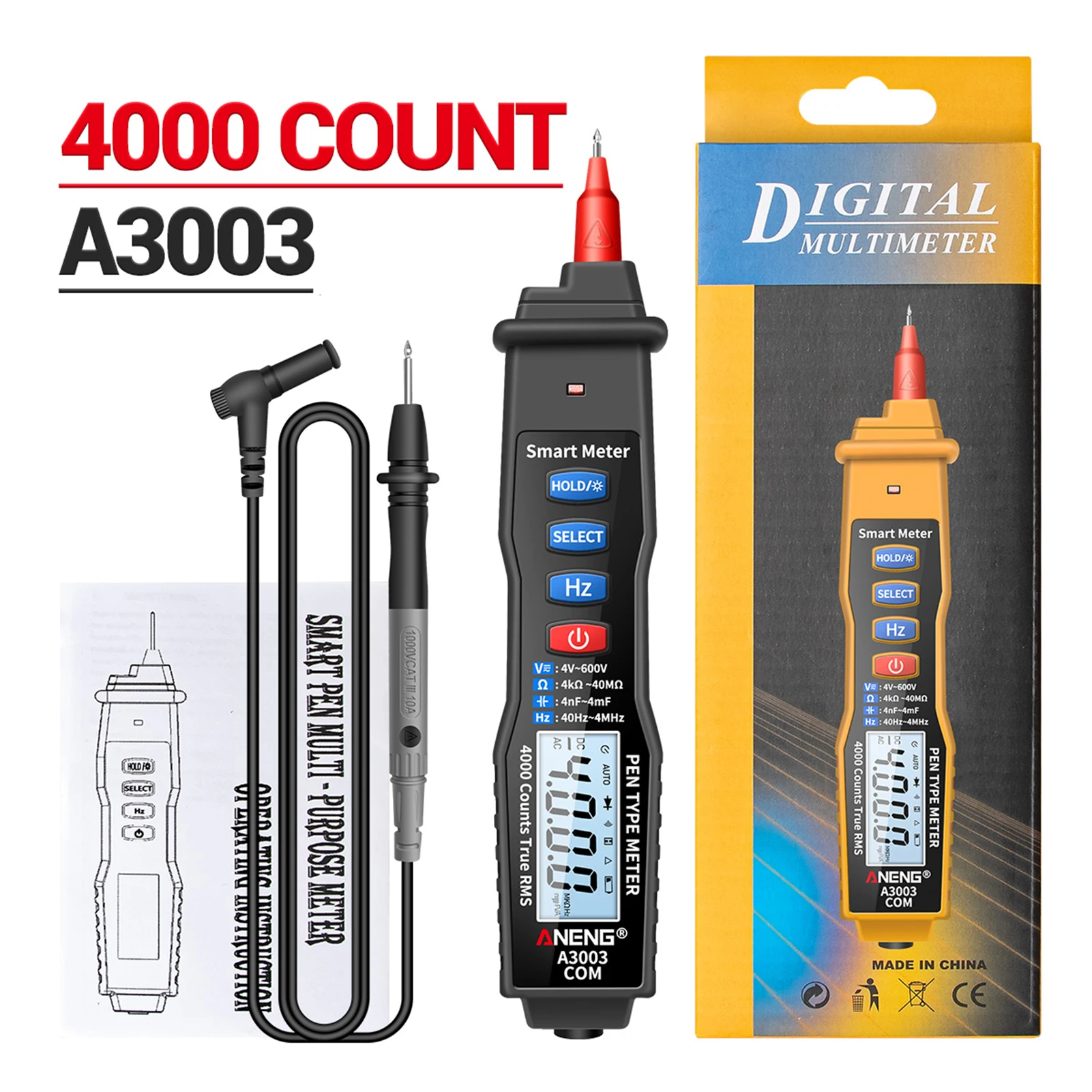 ph measurement ANENG A3003 Digital Pen Multimeter Professional 4000 Counts Smart Meter with NCV AC/DC Voltage Resistance Capacitance Testers long feeler gauges Measurement & Analysis Tools