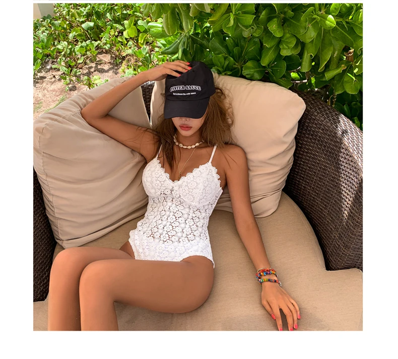Women One Piece Swimsuit Vintage Sexy Crochet Monokini Padded Backless Solid Bathing Suits Maillot De Bain Bodysuits Summer