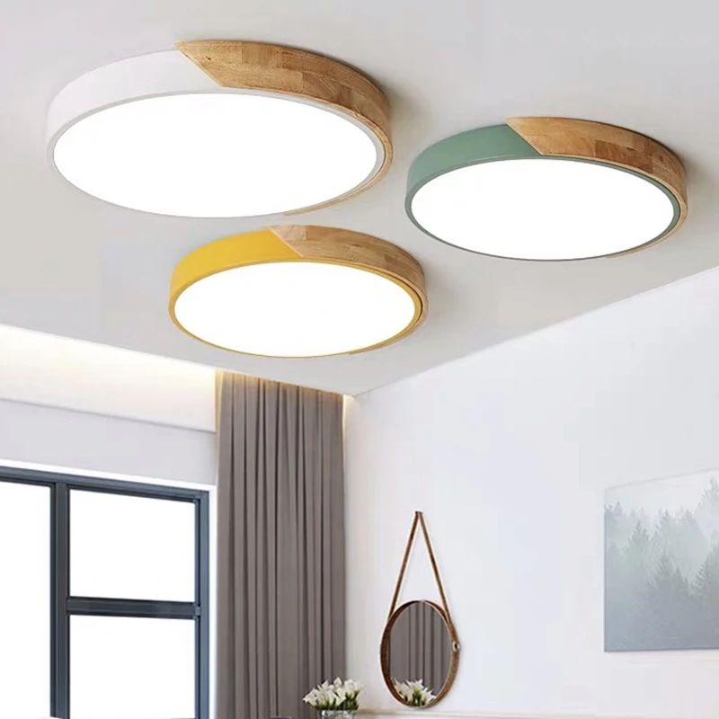 Led Ceiling Light Ceiling Light Modern LED Square Round Wooden Remote Dimmable For Living Room Bedroom