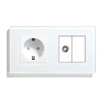 

BSEED Wall Socket TV With EU Standard Socket Crystal Glass Panel White EU Standard