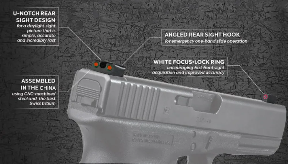 Боевой Нотч задние прицелы фокус-замок для Glock gear настоящий красный зеленый волоконно-оптический передний для Glock 17 17L 19 22 23 24 26 27 33 34