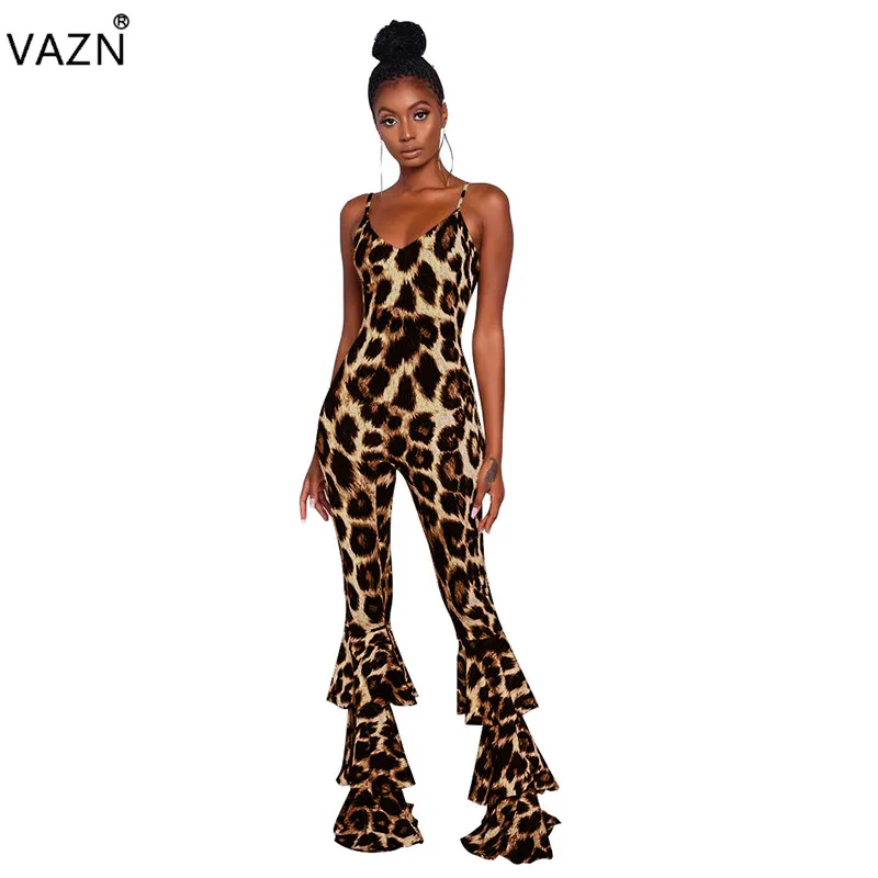 VAZN SN3645 продукт летний сексуальный женский леопардовый комбинезон с бретельками на бретельках комбинезон с каскадными оборками брюки комбинезоны