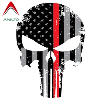 

Aliauto Creative Car Sticker Punisher Red Line Skull Tattered Subdued Us Flag Funny Personality Decals PVC for Seat VW,14cm*10cm