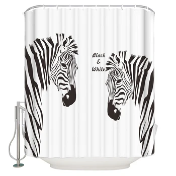 

Waterproof Zebra Picture Shower Curtain Polyester White Black Cartoon Bathroom Home Decoration Animals Shower Curtains