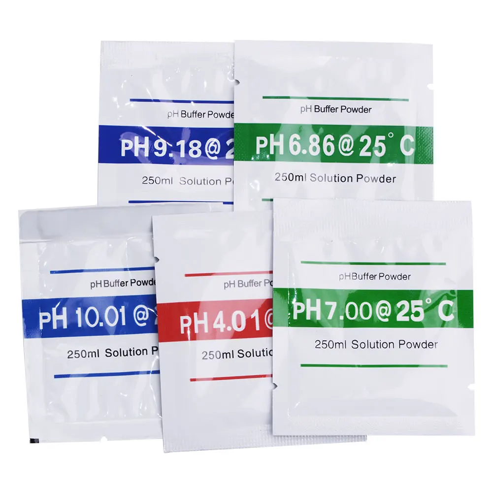 Yieryi 5pcs/lot PH Buffer Powder Ph 4.01/ 6.86 /7.0/9.18/10.0 Measure Calibration Solution PH Meter Test Calibration Accessories