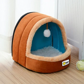 

Cute Cat Bed Indoor Kitten House Warm Small for cats Dogs Nest Foldable Cat Cave Sleeping Plush Mats Soft Cat House