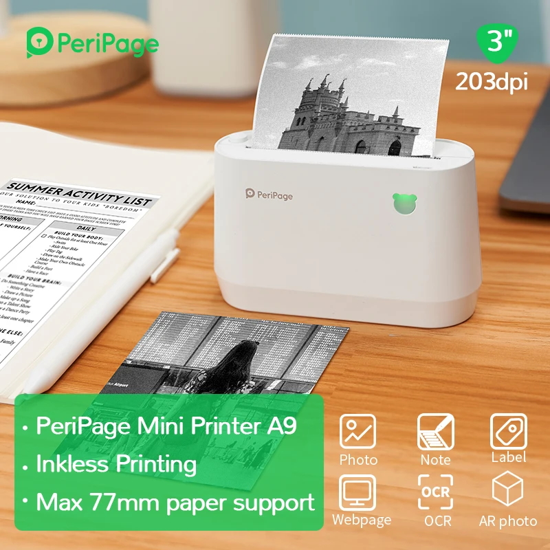 

PeriPage Portable Thermal Bluetooth PrinterA9 203dpi Thermal Picture Photo Invoice Mini Wireless Printer for Android IOS